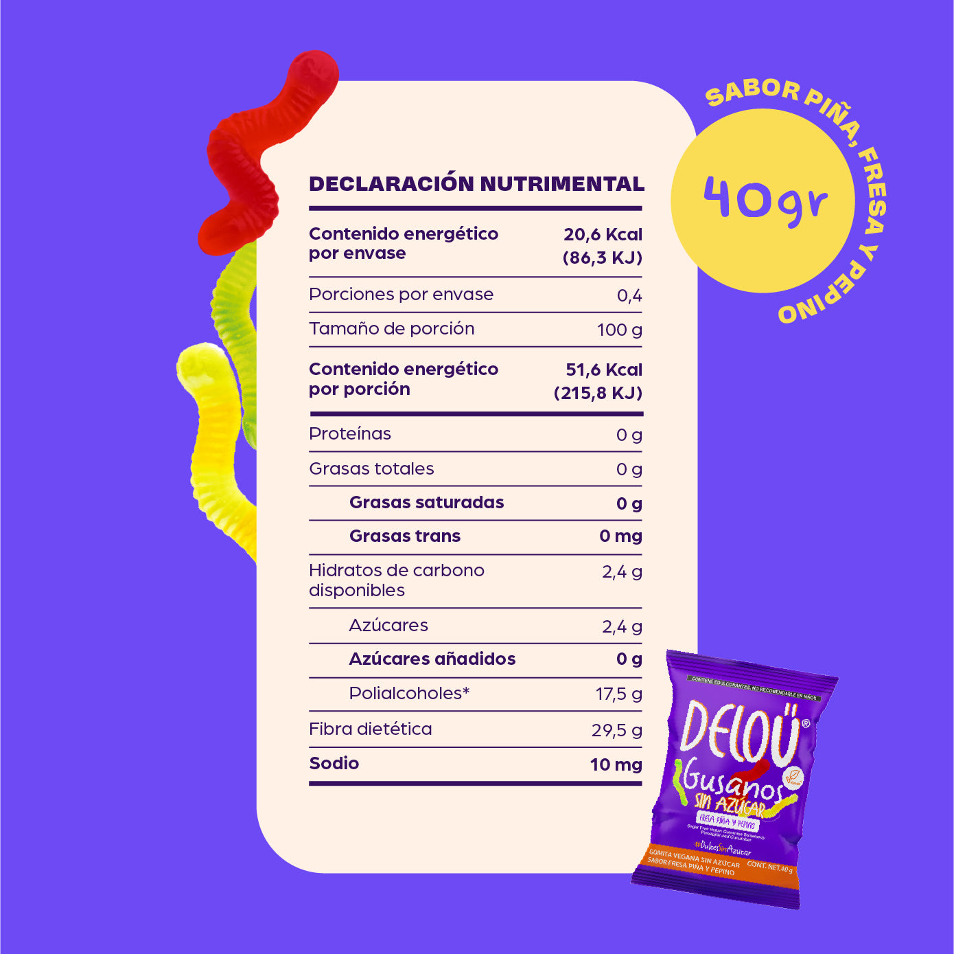 Gusanos sin azucar (40 gr)