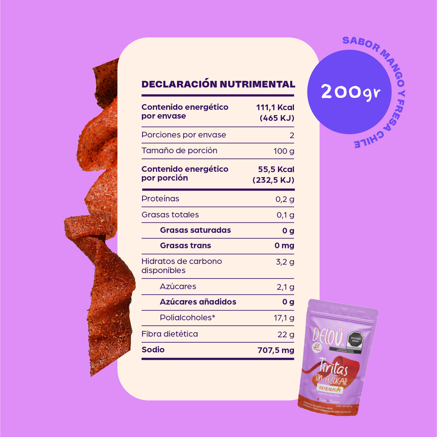 Tiritas enchiladas sin azucar (200 gr)